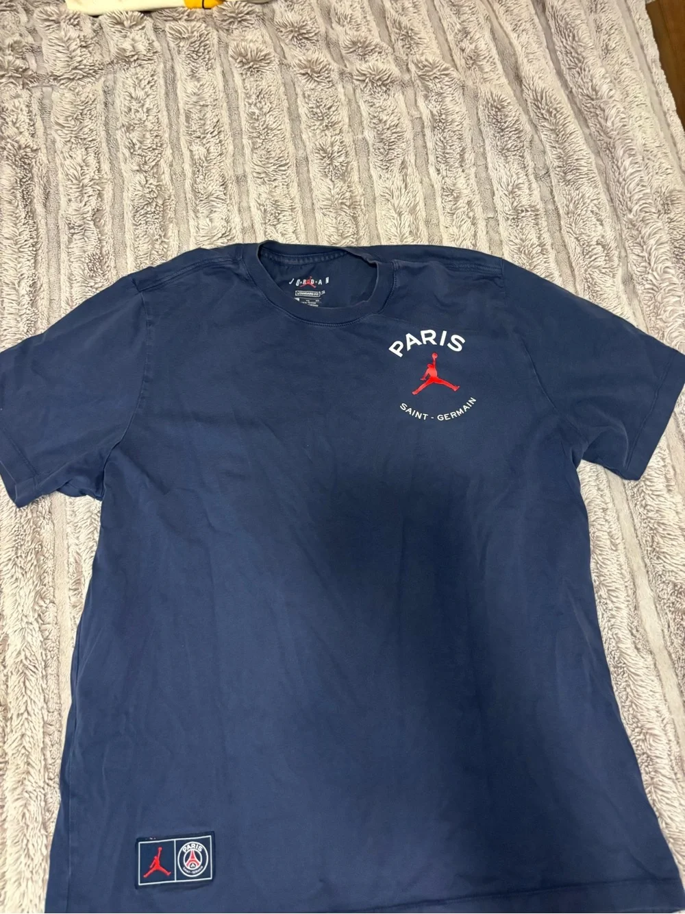 Jordan Navy Short Sleeve Tee with Red Jumpman and Paris Crest